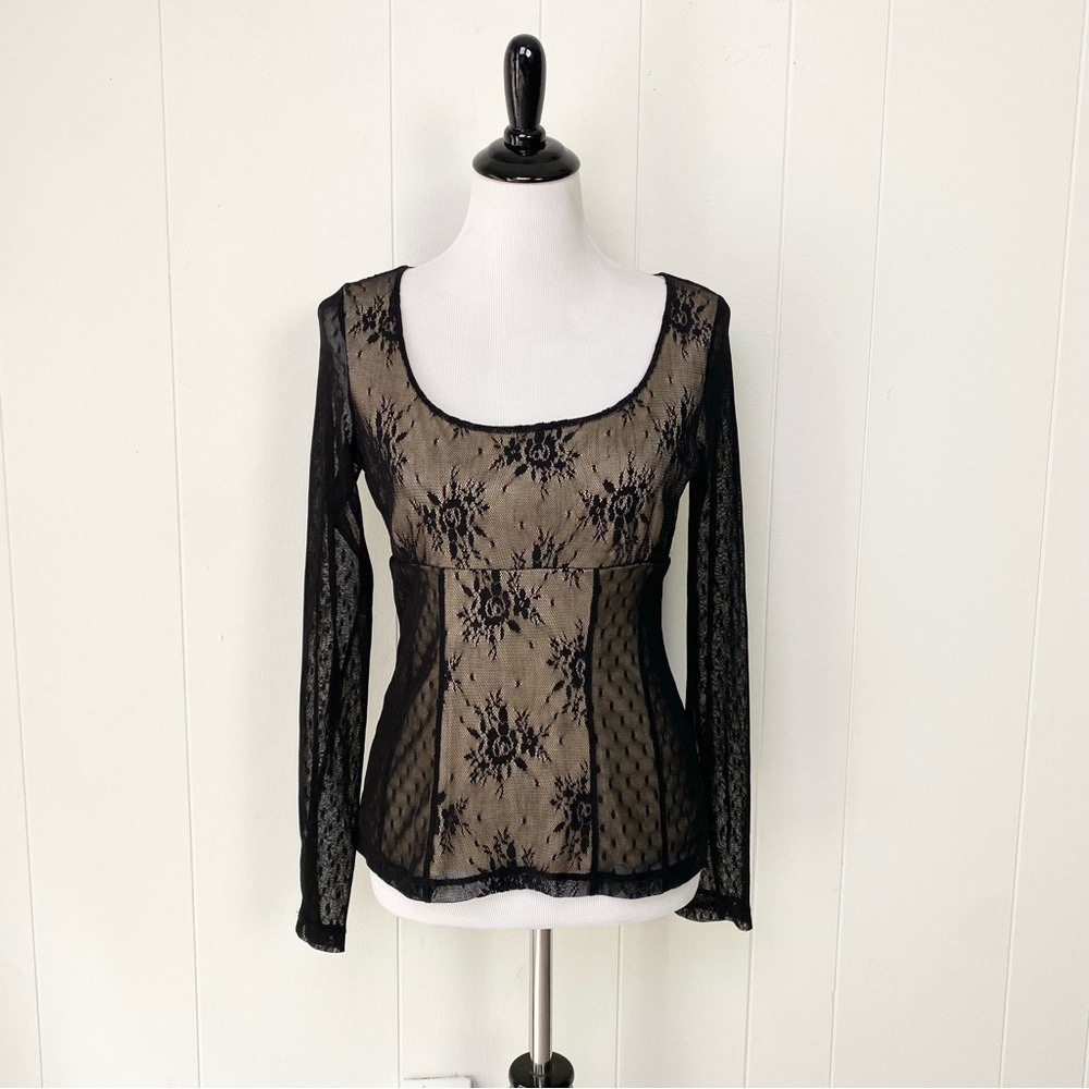 VTG NY&CO Sz M Babydoll Top Romantic Fairy Grunge Whimsygoth Lace Sheer Mesh